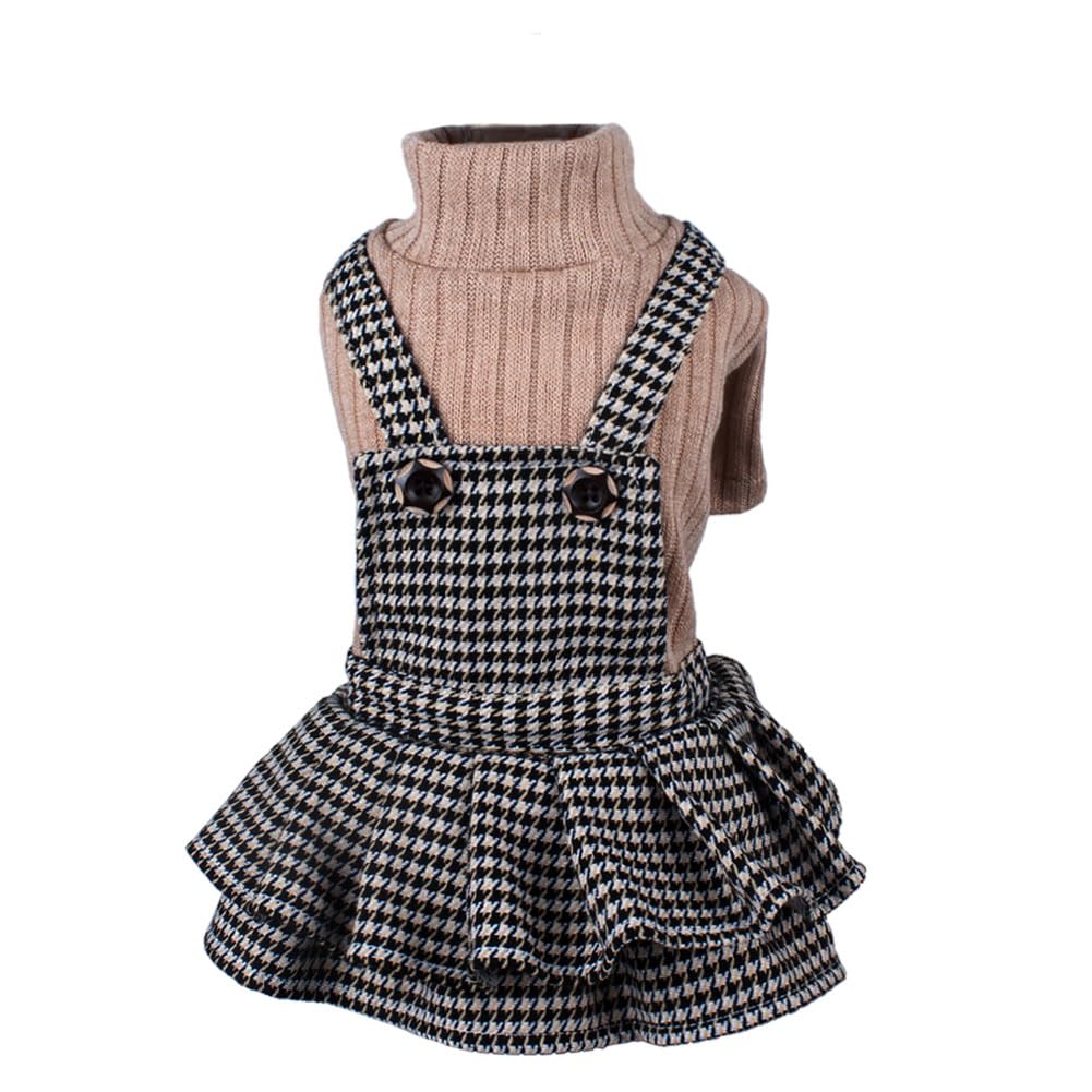 Dog Sweater for Small Dogs GirlsWarm Pet Sweater Cute Knitted Classic dog dresses，Dog Clothes Coat for Puppy Cat（Brown，S