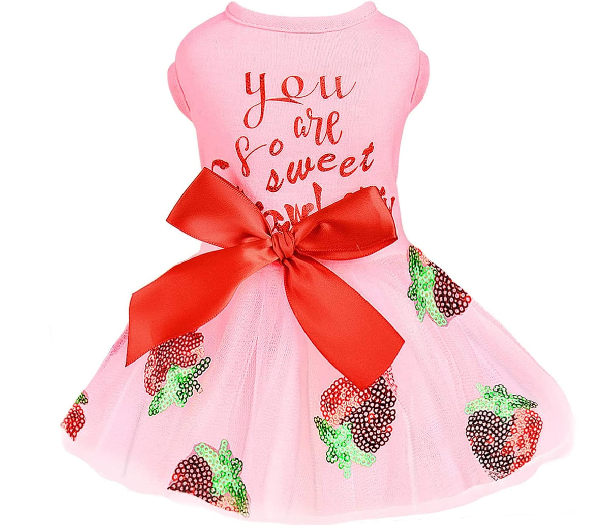 Dog Dress for Small Dogs Girl Summer Puppy Dresses Clothes Outfit for Chihuahua Yorkie Teacup Pink Dog Wedding Dress Holiday Cute Bowknot Pet Skitrt Apparel for Cats Clothing (Strawberry X-Large)
