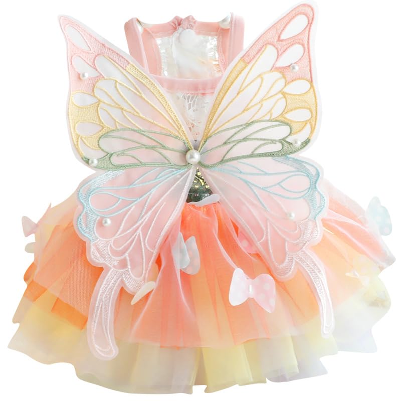 Dog Princess Dresses for Small Dogs Lolita Clothes Butterfly Costume Pet Girl Cute Coat Outfits Summer Costumes Puppy Handmade Skirt Cat Spring (MButterfly)