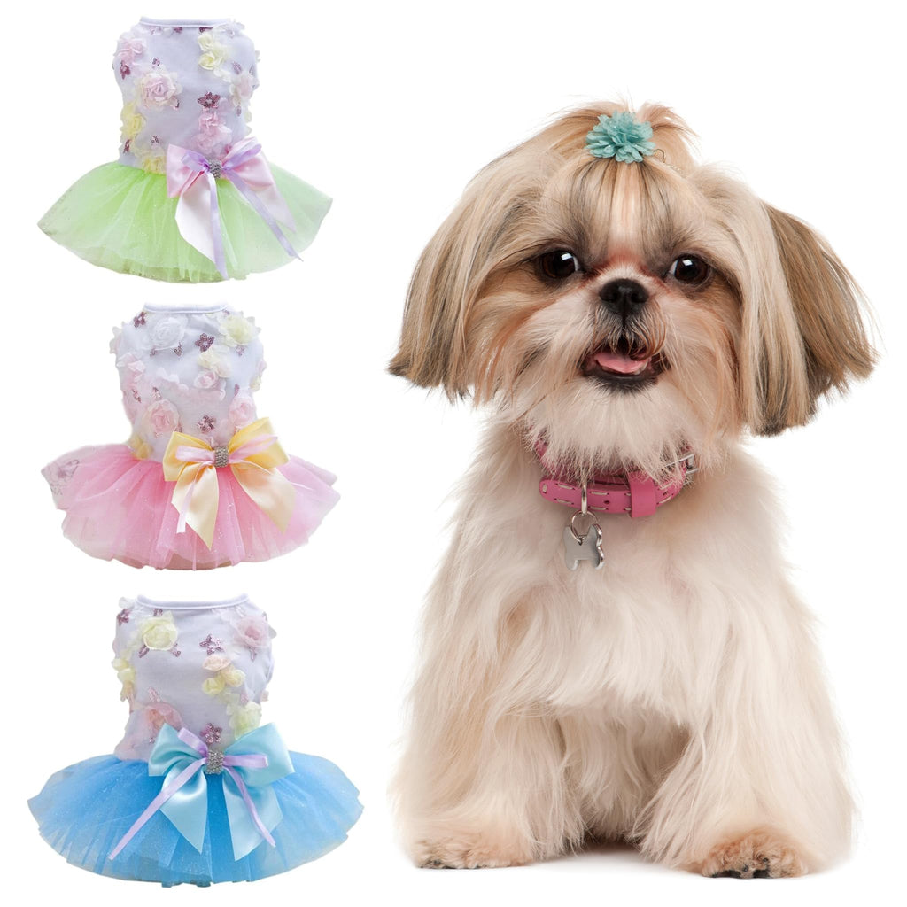 PetnBeyond Dog Princess Dress Perfect for Small Dogs - Enchanting Tiered Layer Tutu Pet Apparel for Birthdays Celebrations - Cute Tulle Dog Dresses Costume Suitable Cats and Puppy (X-Small Green)
