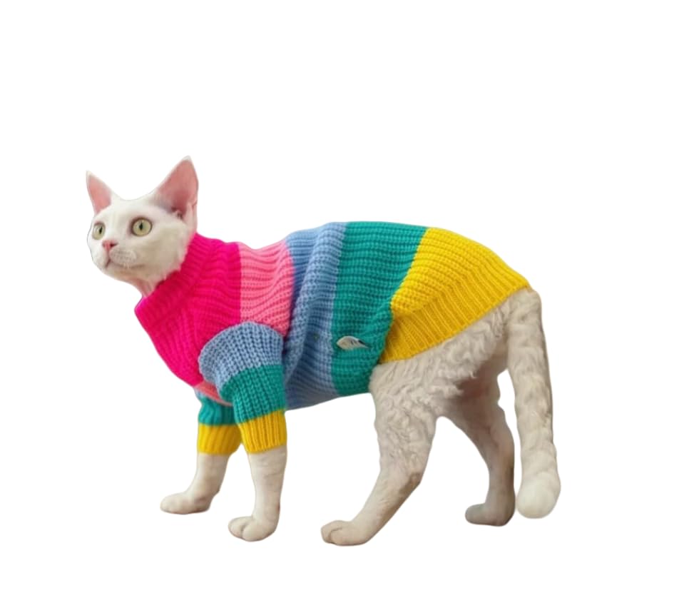 GigglyHouse Sphynx Cat Clothes Colorful Knitted Sweater for Sphynx and Hairless Cat Breeds Warm Winter Clothes for Cornish Rex and Devon Rex (XS(1-2 lbs))