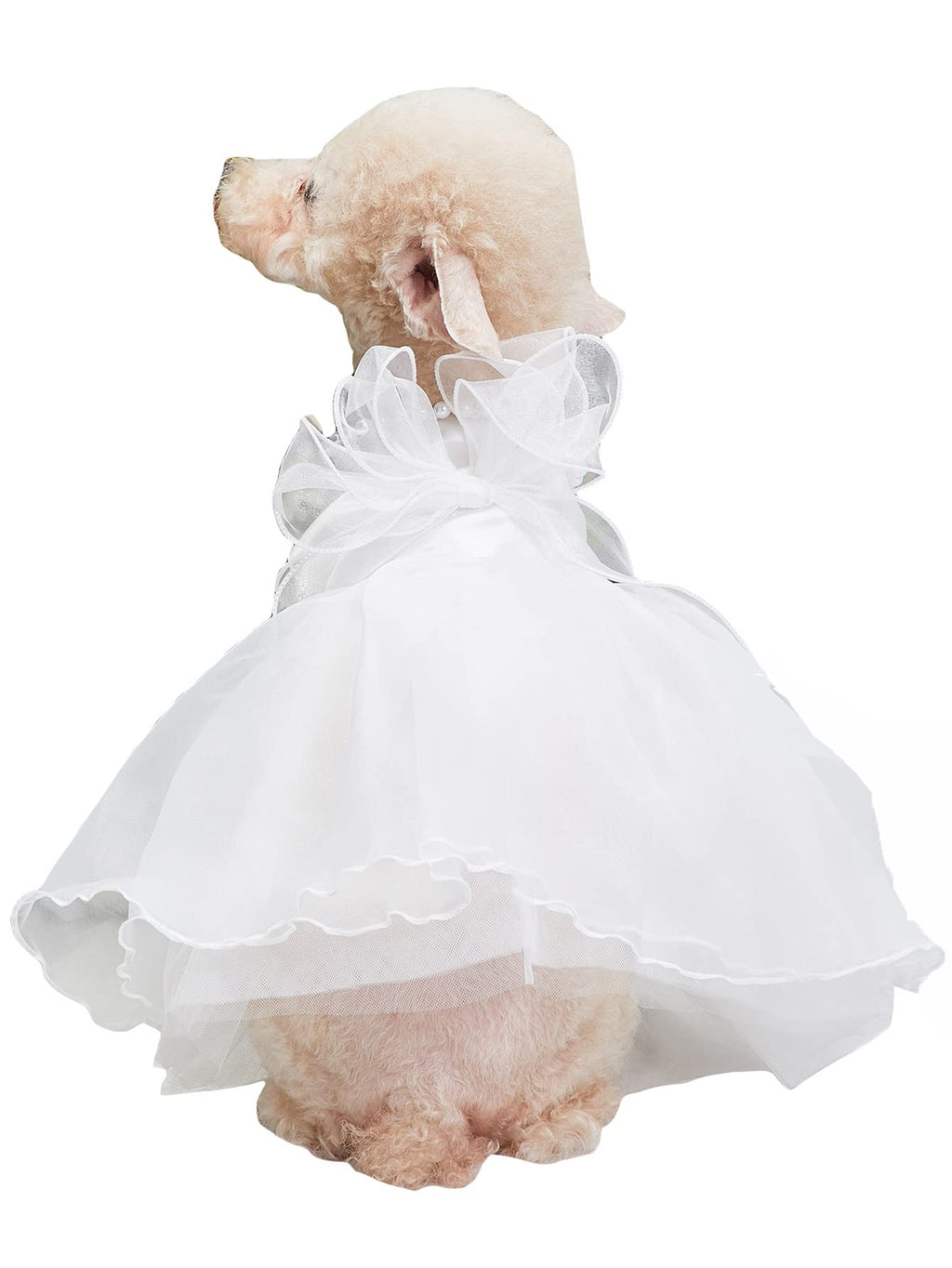 QWINEE Bowknot Decor Dog Dresses Contrast Mesh Kitten Puppy Princess Dress Small Medium Dog Kitten Skirt Costume Sundress White L