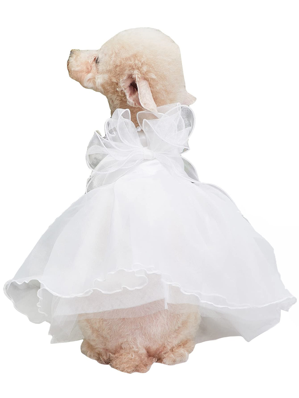 QWINEE Bowknot Decor Dog Dresses Contrast Mesh Kitten Puppy Princess Dress Small Medium Dog Kitten Skirt Costume Sundress White L