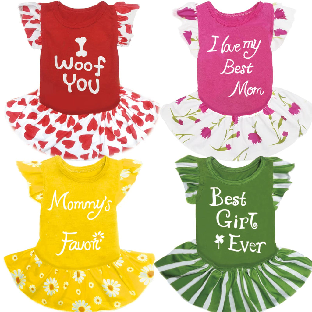 XPUDAC 4 Pieces Dog Dress Girl Dog Clothes for Small Dogs Girl Flower Dog Dresses for Small Dogs Apparel Colorful Small Dog Clothes Female (X-Small 4 Flower)