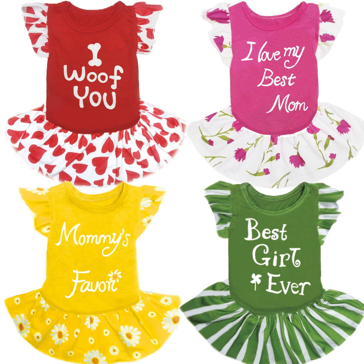 XPUDAC 4 Pieces Dog Dress Girl Dog Clothes for Small Dogs Girl Flower Dog Dresses for Small Dogs Apparel Colorful Small Dog Clothes Female (X-Small 4 Flower)