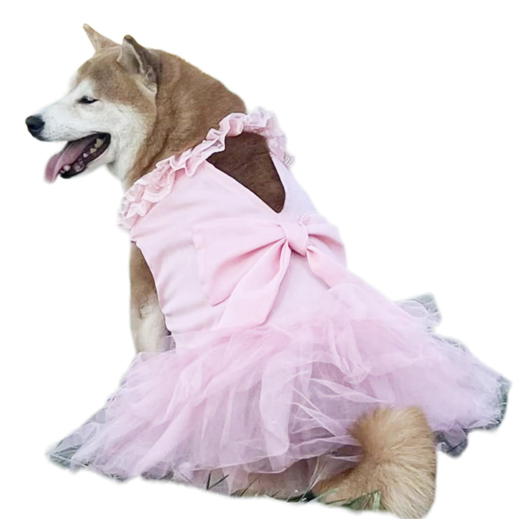 Dog Dresses for Large Dogs Girl Luxury Dog Tulle Dress Cute Princess Lace Dog Wedding Dress with Flower Bowknot Multi-Layer Princess Tutu Skirt for Dog Birthday Bridesmaid Prom Outfit (Pink5XL)
