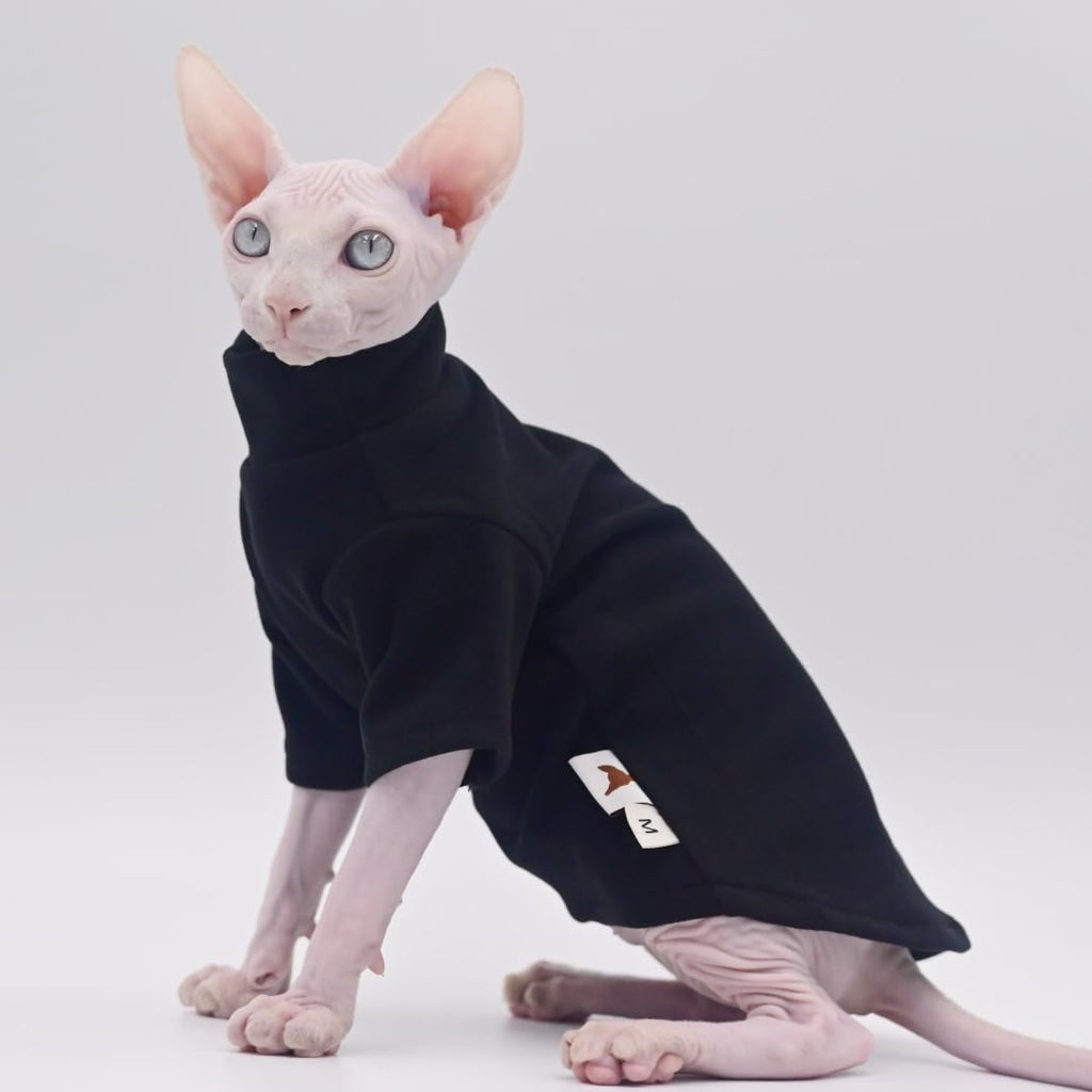 DUOMASUMI Sphynx Cat Clothes Self-Heating Warm Thermal Underwear Hairless Cat Clothes for Sphynx Devon Cornish Cat Clothes and Small Kitten and Dogs(Black-L)