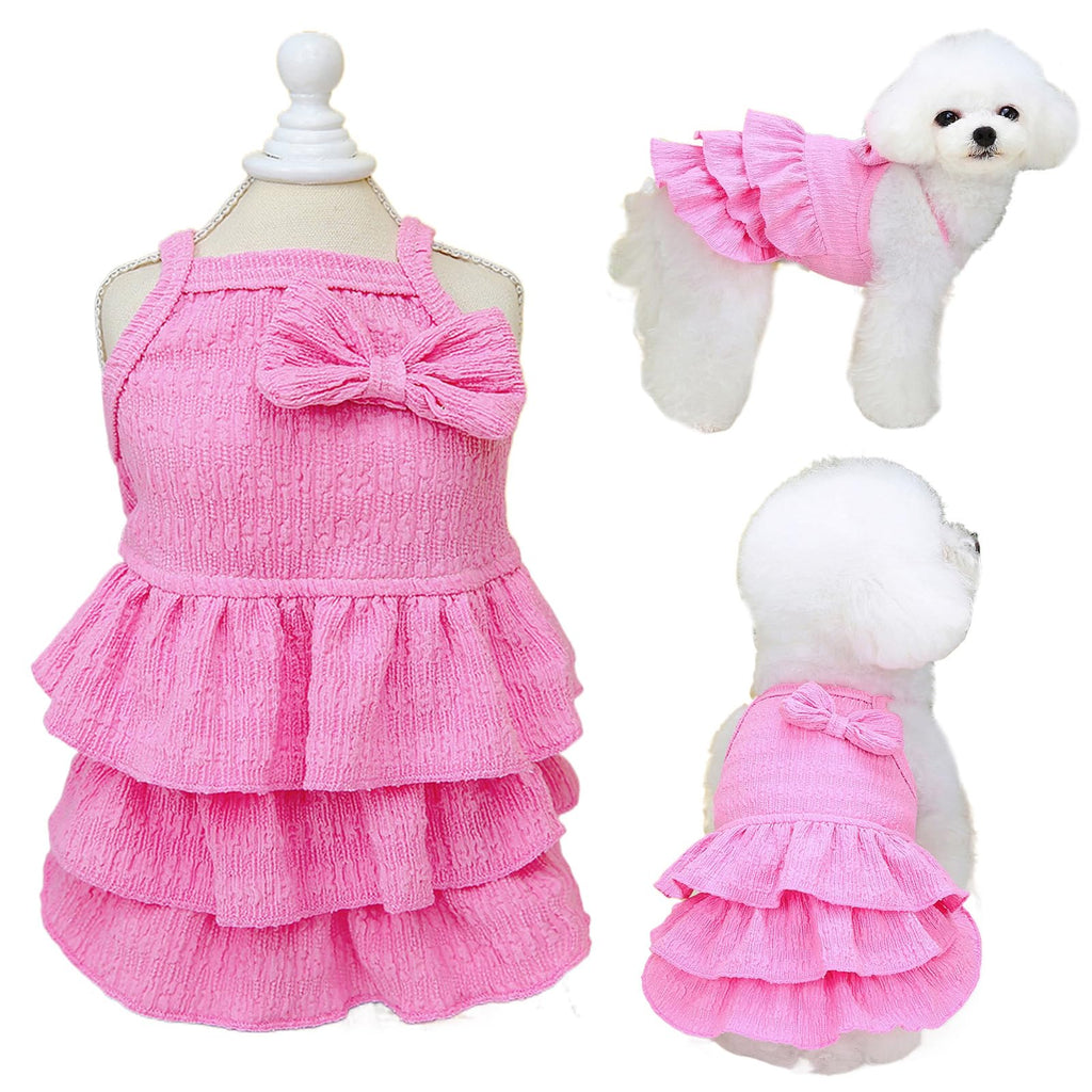Chihuahua Yorkie Clothes GirlPink Dog Dresses for Small Dogs Girl with Ruffles Bow DecorCat Clothes for Cats OnlyCute Summer Girl Dog ClothesSleeveless Small Dog Cake Dress (Pink XX-Large)